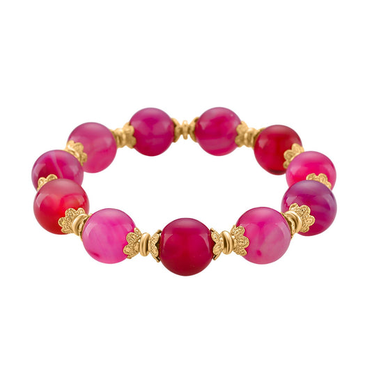 Gefärbter Fuchsia Achat Armband, Flexibles, Standard gelb vergoldet ca. 190.00 ct