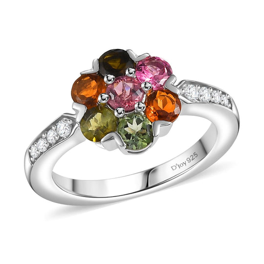 D joy Mehrfarbiger-Turmalin Ring 925 Silber platiniert (Größe 19.00) ca. 1.50 ct