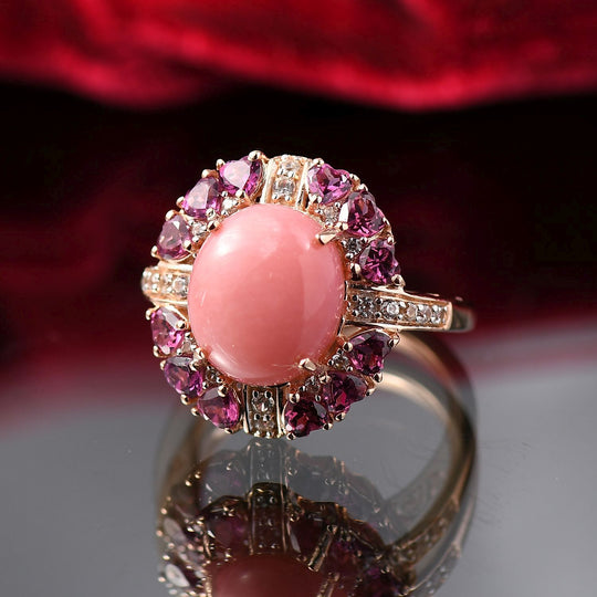 Herzklang - D joy AA Vinicunca-Peruanischer Opal, Rhodolith Granat Ring 925 Silber 750 Roségold Vermeil (Größe 17.00) ca. 6,07 ct