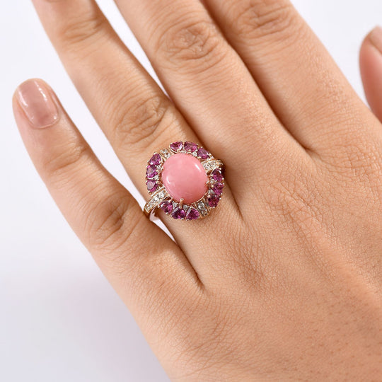 Herzklang - D joy AA Vinicunca-Peruanischer Opal, Rhodolith Granat Ring 925 Silber 750 Roségold Vermeil (Größe 17.00) ca. 6,07 ct