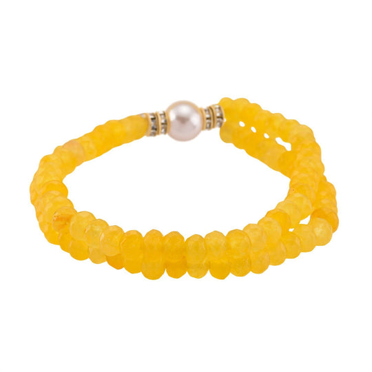 Muschelkernperle (9-11 mm) Armband mit Rosenquarz und Weißem Kristall, flexibel (18-19 cm), Goldfarben