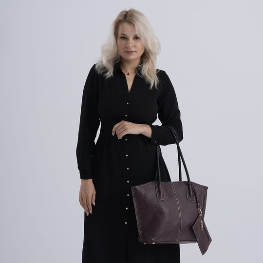 2er-Set Echtleder-Shopper, stilvolle Handtaschen mit passendem Reißverschluss-Etui, Petrolblau