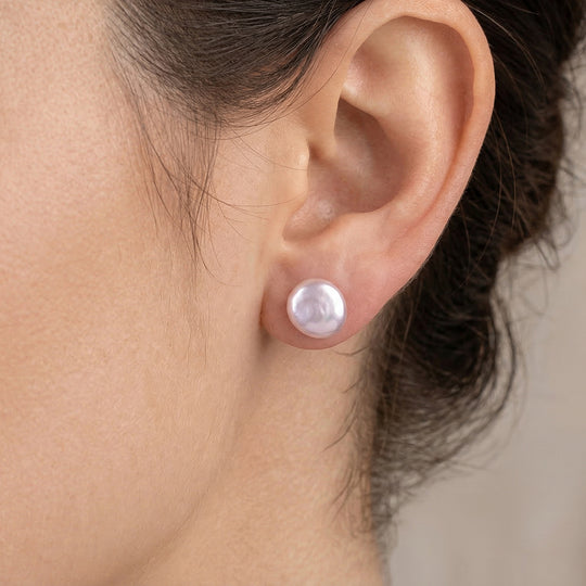 Mehrfarbige Keshi Perle (9-11mm) Münz Ohrstecker, 925 Silber rhodiniert