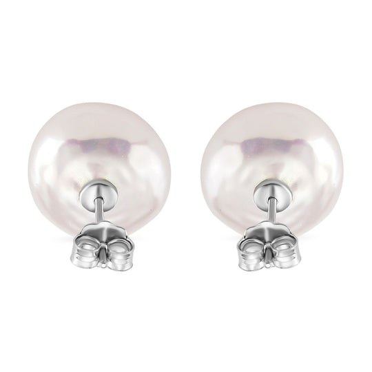Mehrfarbige Keshi Perle (9-11mm) Münz Ohrstecker, 925 Silber rhodiniert