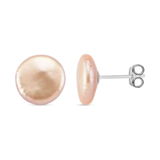 Mehrfarbige Keshi Perle (9-11mm) Münz Ohrstecker, 925 Silber rhodiniert