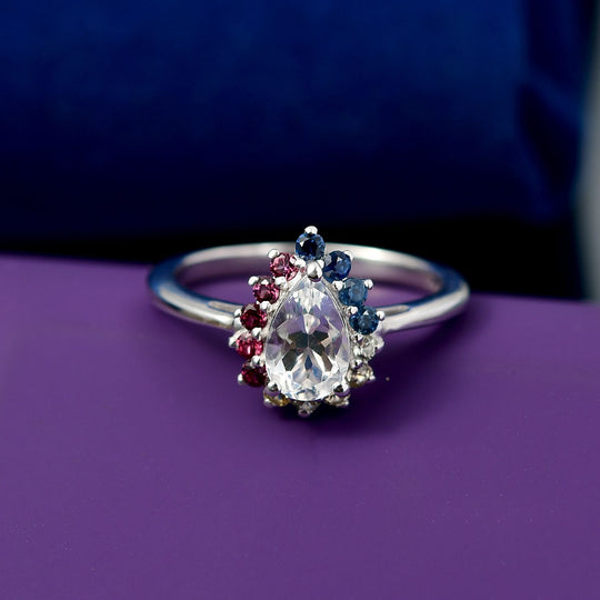 D joy AAA Premium Malagasy Regenbogen Mondstein, Mehrfarbiger Saphir Ring 925 Silber rhodiniert (Größe 20.00) ca. 1.40 ct
