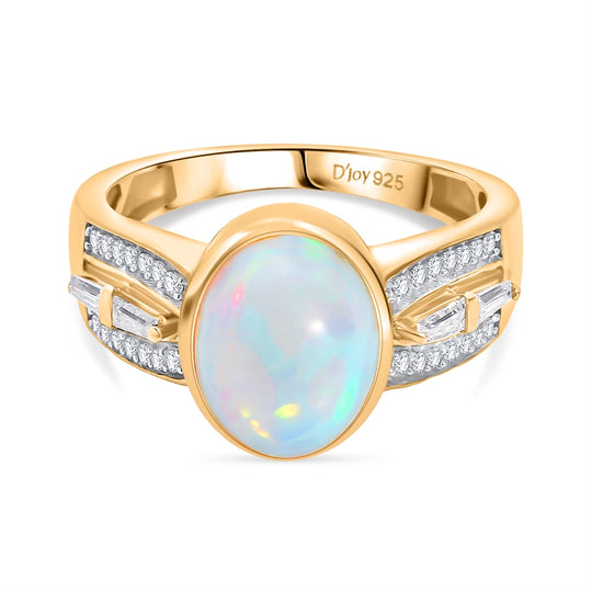 D'Joy natürlicher, äthiopischer Welo Opal und Moissanit Ring, 925 Silber 750 Gelbgold Vermeil - 1,87 ct.