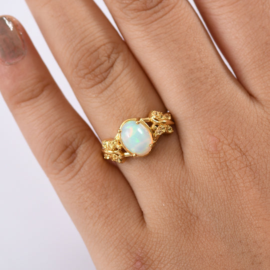 AA Natürlicher, äthiopischer Welo Opal, Gelber Saphir Ring 925 Silber vergoldet (Größe 17.00) ca. 1,44 ct