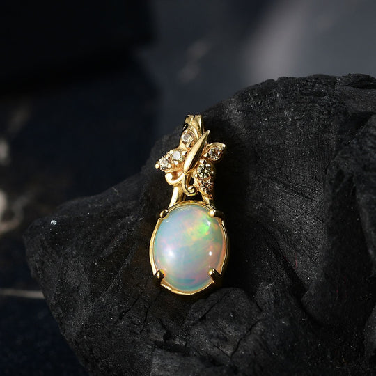 AA Natürlicher, äthiopischer Welo Opal, Tsavorite Granat Anhänger 925 Silber vergoldet ca. 1.40 ct