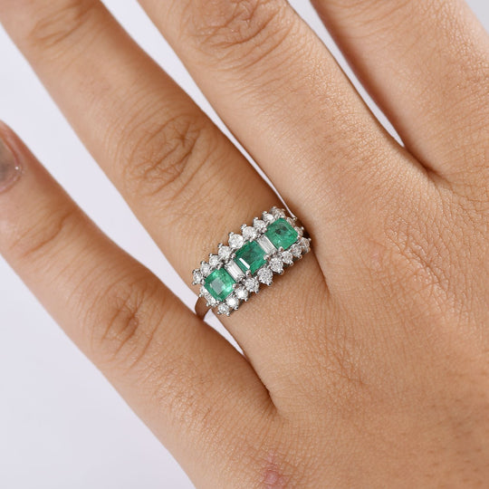 Smaragd, Moissanit Ring 925 Silber rhodiniert (Größe 18.00) ca. 1,62 ct