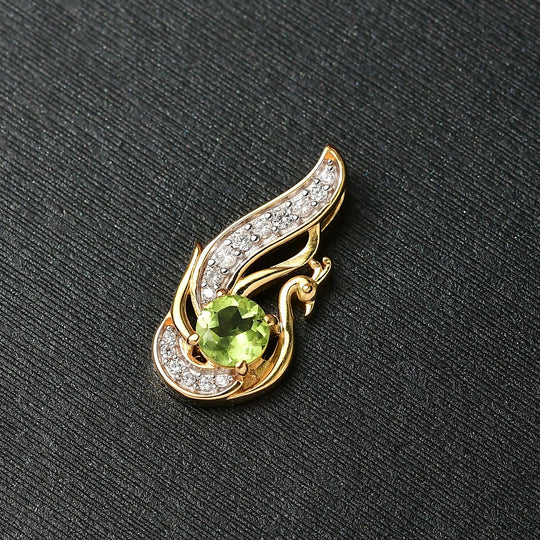 Peridot, Weißer Zirkon Anhänger 925 Silber vergoldet ca. 0.72 ct