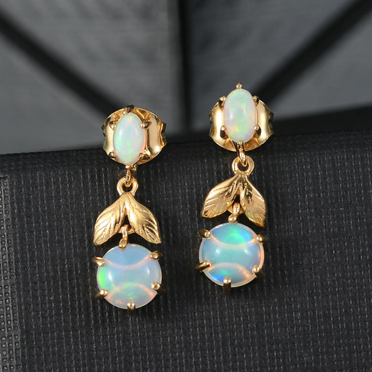 Mystic Leafdrop - D joy AA Natürlicher, äthiopischer Welo Opal Ohrringe 925 Silber vergoldet ca. 1,55 ct.