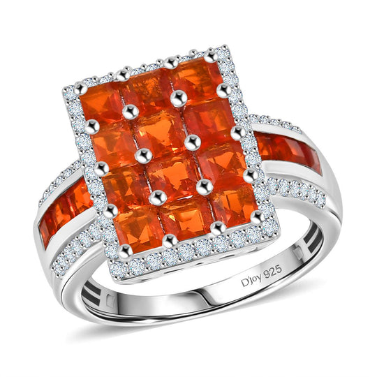 Djoy AAA Feueropal Ring mit seltener Asscher Schliff 925 Silber rhodiniert (Größe 20.00) ca. 3.00 ct