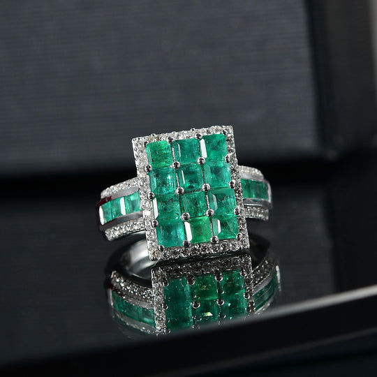 D’joy AA Smaragd Ring 925 Silber rhodiniert (Größe 21.00) ca. 3,15 ct