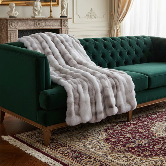 LIVMORE - Doppel-Layer-Kunstfell-Decke mit Mikromink-Rückseite, 150x200 cm, Beige