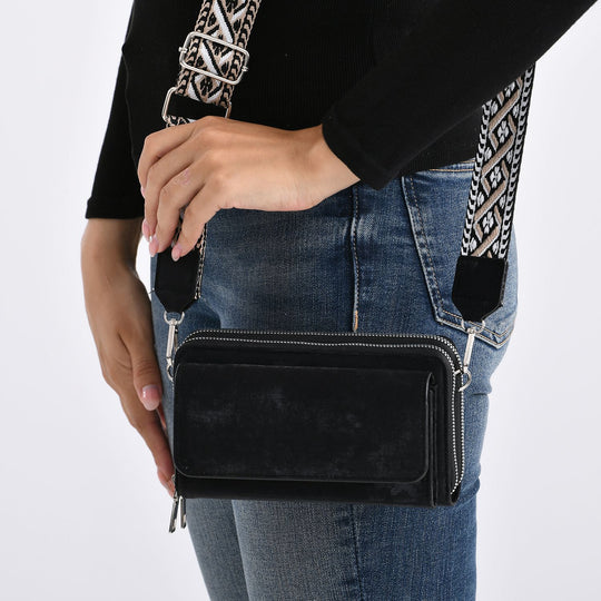 Crossbody-Tasche mit RFID-Schutz und Muster-Schulterriemen, 19x6x11 cm, Grün