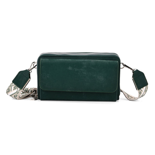 Crossbody-Tasche mit RFID-Schutz und Muster-Schulterriemen, 19x6x11 cm, Grün
