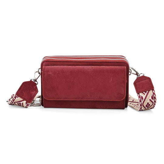 Crossbody-Tasche mit RFID-Schutz und Muster-Schulterriemen, 19x6x11 cm, Grün