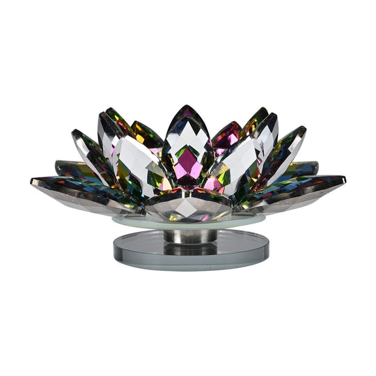 Kristall-Lotus-Teelichthalter - Drehbar,regenbogenfarben schimmernd, 18x7,5 cm