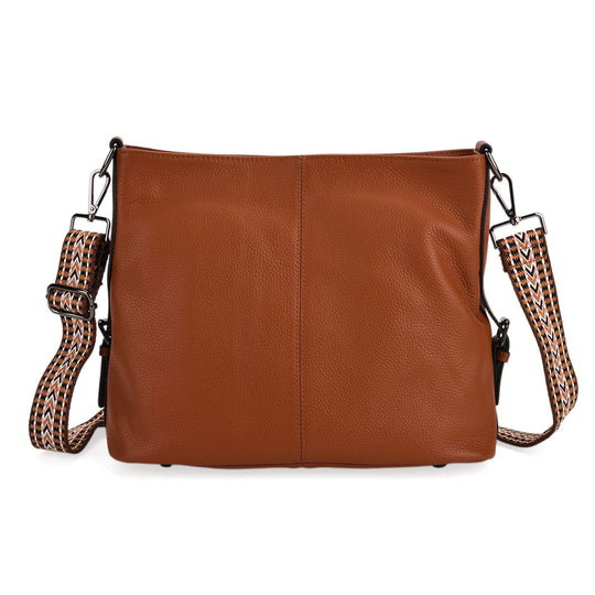 100% Echtleder-Crossbody-Tasche mit 3 Tragevarianten, 32x12x25 cm, Cognac
