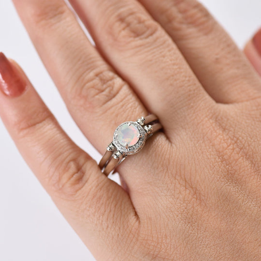 D joy AA Sleeping Beauty Türkis, Natürlicher, äthiopischer Welo Opal Wendeschmuck-Ring mit doppeltem Design, 925 Silber rhodiniert (Größe 18.00) ca. 1.76 ct