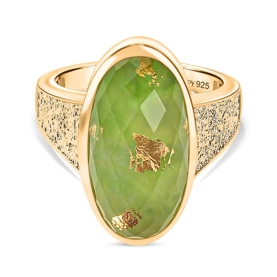 SHOPLC EXKLUSIV D'Joy Grün Blattgold-Quarz Ring 925 Silber 750 Gelbgold Vermeil (Größe 21.00) ca. 11.14 ct