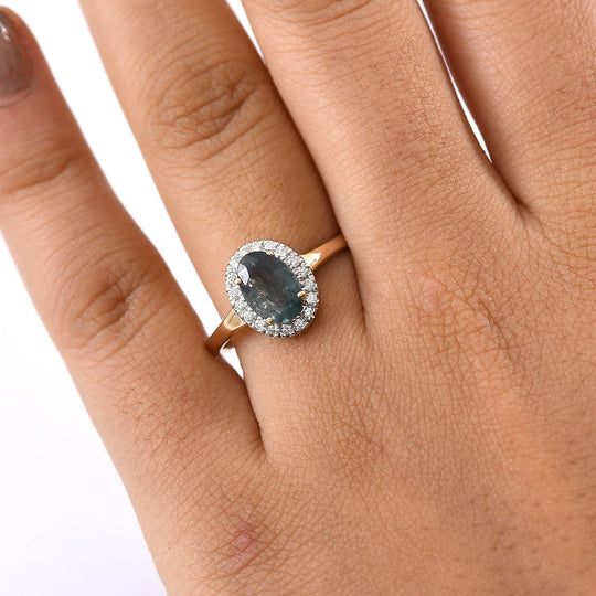 AAA Alexandrit, Weißer Diamant Ring 585 Gold (Größe 17.00) ca. 1,70 ct