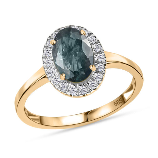 AAA Alexandrit, Weißer Diamant Ring 585 Gold (Größe 17.00) ca. 1,70 ct