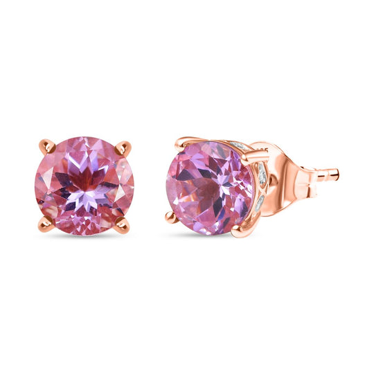 D’joy AA Rose De France Amethyst, Weißer Zirkon Ohrringe 925 Silber 750 rosévergoldet ca. 5.10 ct