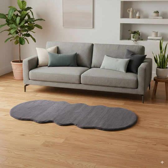 LIVMORE - Weicher Langflor Teppich in Wolkenform mit Schaumstoffunterlage, 60x180 cm, Grau