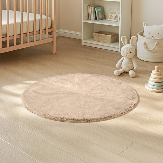Weicher Langflor Teppich in Wolkenform mit Schaumstoffunterlage, Rund, 120cm, Beige