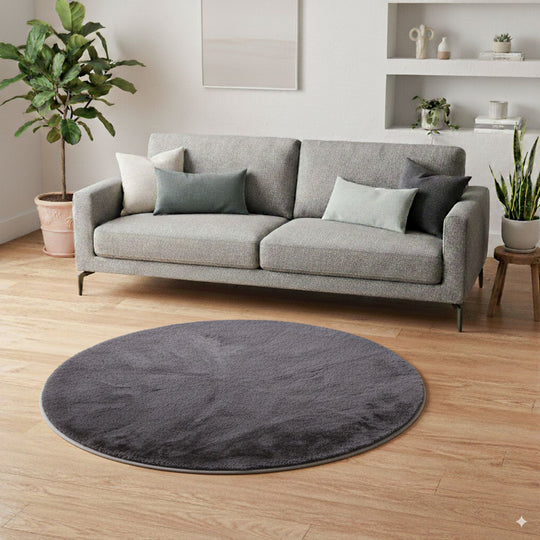Weicher Langflor Teppich in Wolkenform mit Schaumstoffunterlage, Rund, 120cm, Beige
