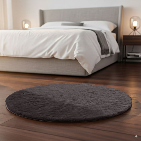 Weicher Langflor Teppich in Wolkenform mit Schaumstoffunterlage, Rund, 120cm, Beige