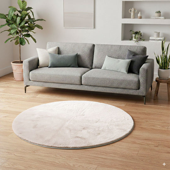 Weicher Langflor Teppich in Wolkenform mit Schaumstoffunterlage, Rund, 120cm, Beige