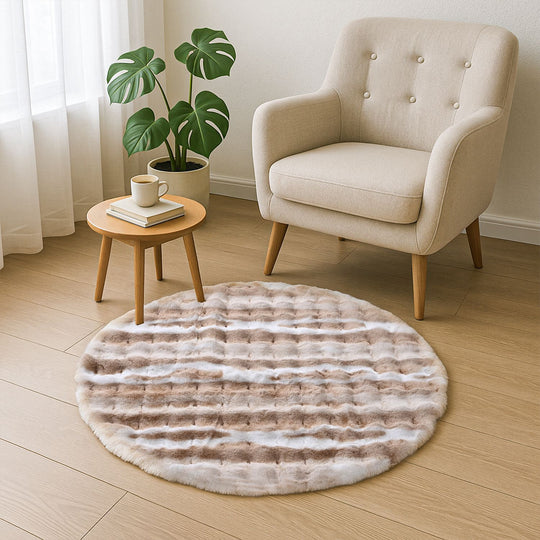 Bubble Kunstfell Teppich, rund, mit Schaumstoffrücken, 120 cm Durchmesser, Braun