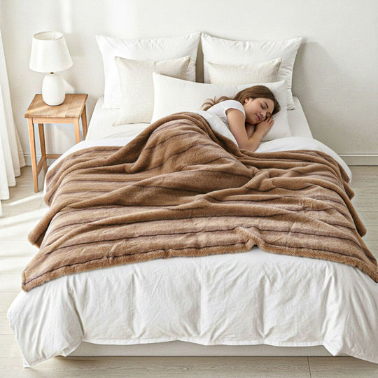 Serenity Night - Premium Kuscheldecke mit Plüschstruktur, doppellagig und wendbar, 150x200 cm, Braun