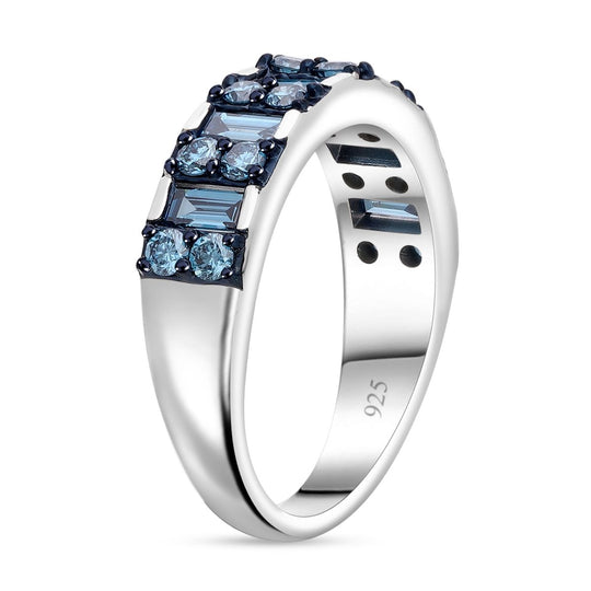 LUXURIANT DIAMOND - Lab Grown Blauer Diamant SI-GH SGL zertifiziert Ring 925 Silber platiniert (Größe 19.00) ca. 1.00 ct