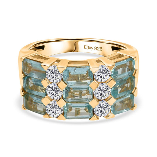 Djoy Betroka Blauer Apatit, Moissanit Ring 925 Silber 750 Gelbgold Vermeil (Größe 21.00) ca. 3.31 ct