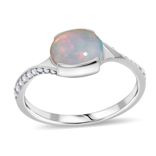 Natürlicher, äthiopischer Welo Opal, Weißer Zirkon Ring 925 Silber rhodiniert (Größe 20.00) ca. 0,99 ct