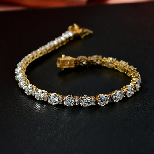 D’joy 100 Facetten Moissanit Armband ca. 19 cm 925 Silber 750 Gelbgold Vermeil ca. 12.83 ct