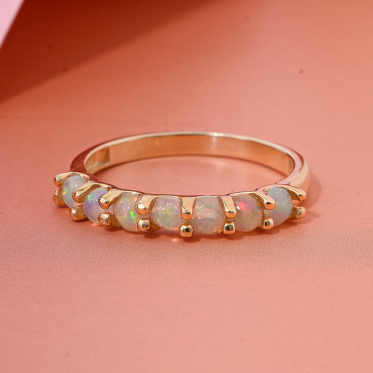 AA Natürlicher, äthiopischer Welo Opal Ring 925 Silber vergoldet (Größe 19.00) ca. 0,61 ct