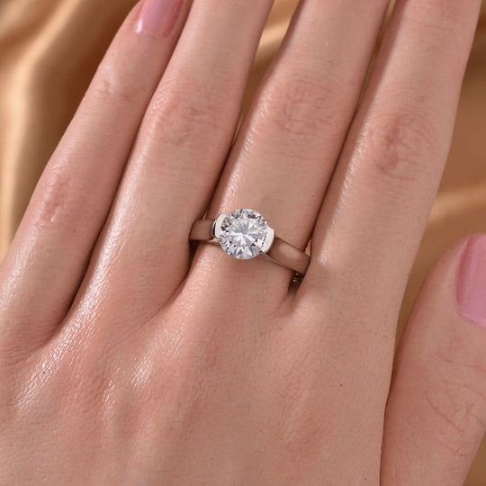 Moissanit Ring 925 Silber rhodiniert (Größe 19.00) ca. 1.75 ct
