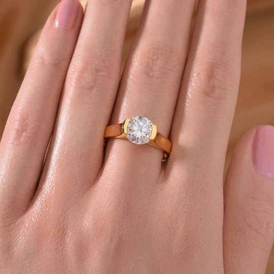 Moissanit Ring 925 Silber vergoldet (Größe 19.00) ca. 1.75 ct