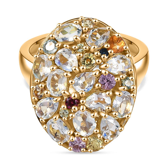 D joy AAA Premium Malagasy Mondstein Galaxy Ring, 925 Silber 750 Gelbgold Vermeil (Größe 16.00) ca. 2.49 ct