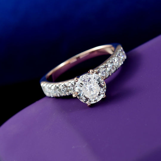D’joy 100 Facetten Moissanit Ring 925 Silber 750 rosévergoldet (Größe 20.00) ca. 1,75 ct