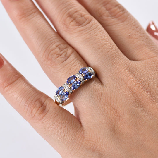 AAA Tansanit, Lab Grown Diamant Ring 375 Gelbgold (Größe 18.00) ca. 1,67 ct