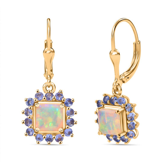 Opal Radiance - D joy Natürlicher, äthiopischer Welo Opal Starlit Ohrringe 925 Silber 750 Gelbgold Vermeil ca. 1.34 ct