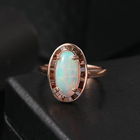 D'Joy AA Natürlicher, äthiopischer Welo Opal, Roter Diamant Ring 925 Silber 750 Roségold Vermeil (Größe 21.00) ca. 2,75 ct