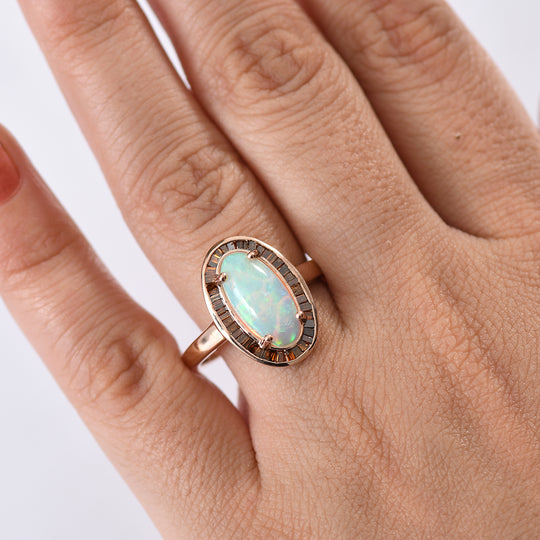D'Joy AA Natürlicher, äthiopischer Welo Opal, Roter Diamant Ring 925 Silber 750 Roségold Vermeil (Größe 21.00) ca. 2,75 ct