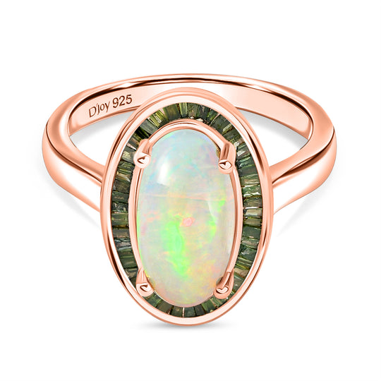 D'Joy AA Natürlicher, äthiopischer Welo Opal, Grüner Diamant Ring 925 Silber 750 Roségold Vermeil (Größe 18.00) ca. 2,75 ct